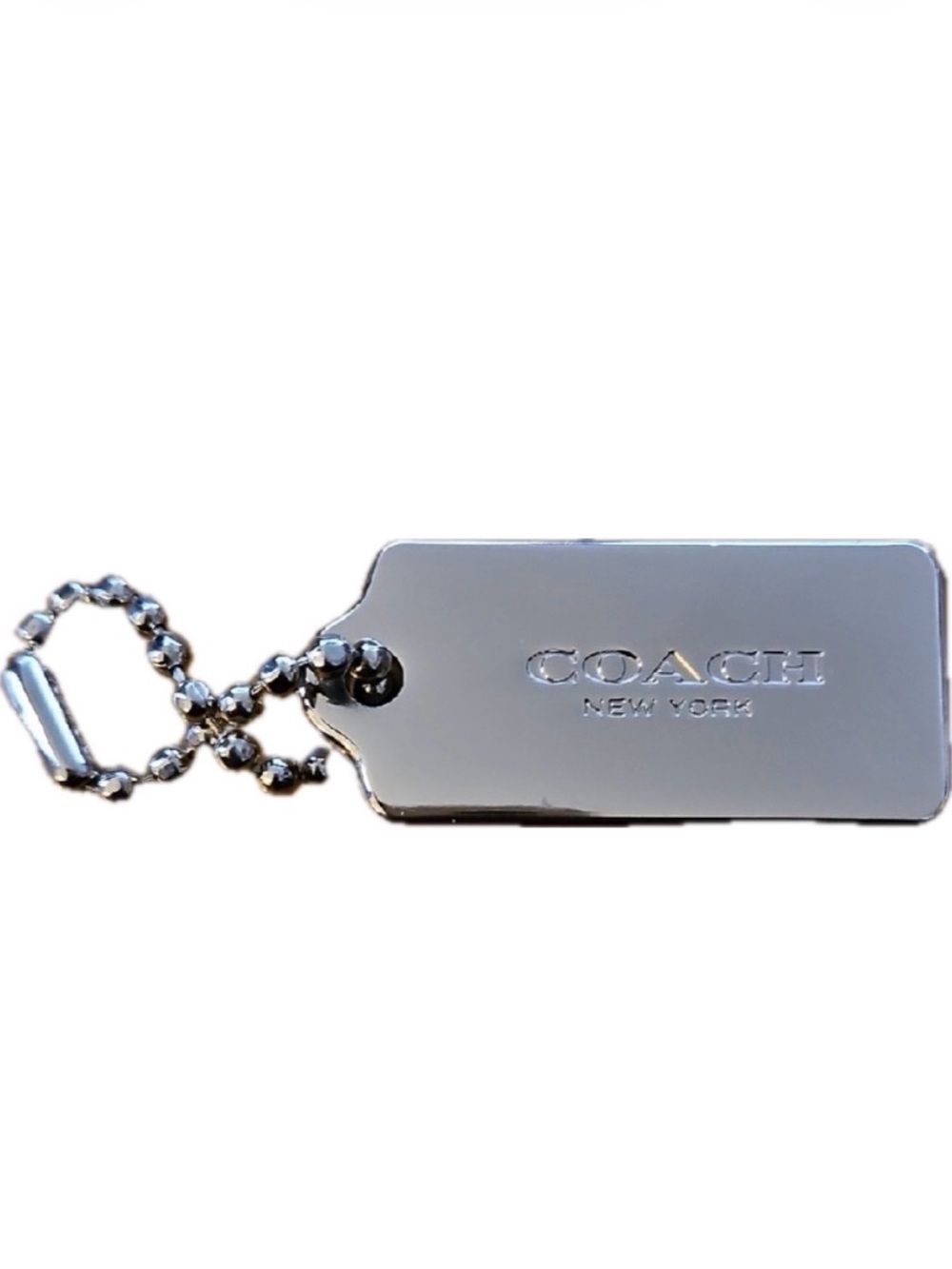Coach Metallic Gold Tone Dog Tag-Style Keychain/Hangtag w/ Ball Chain - EUC